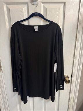 Chico's Black Long-Sleeve Top with Button Cuffs